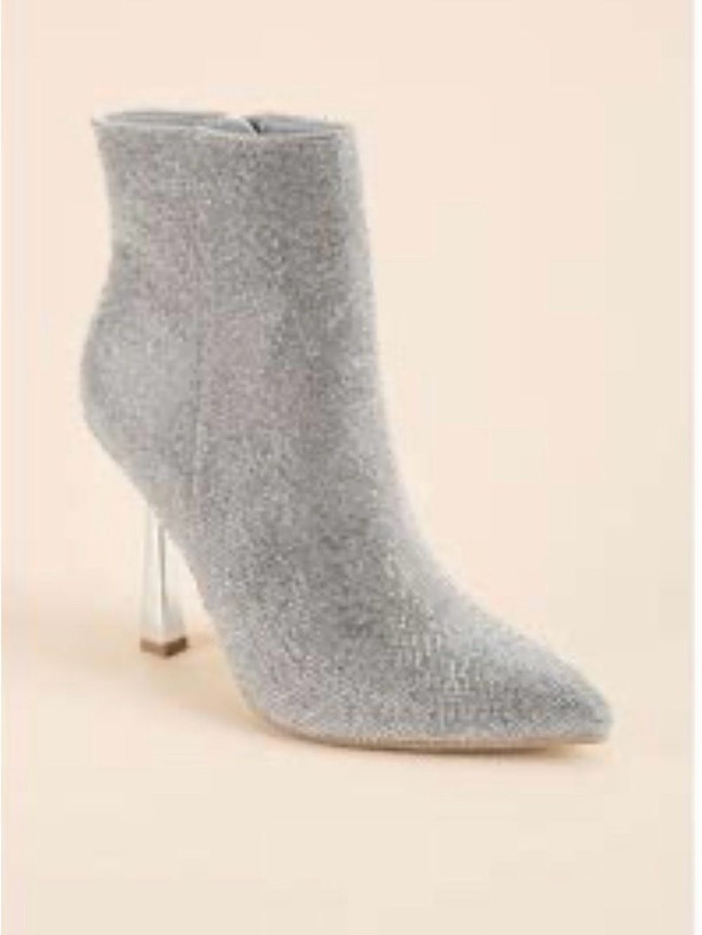 Madden Girl Zavier Silver Glitter Pointed Toe Heeled Boots